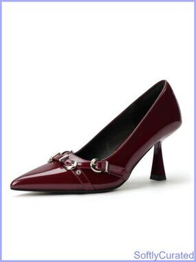 Women's Pointed Toe Kitten Heel Pumps Closed Toe Patent Dress Shoes 3 Inch